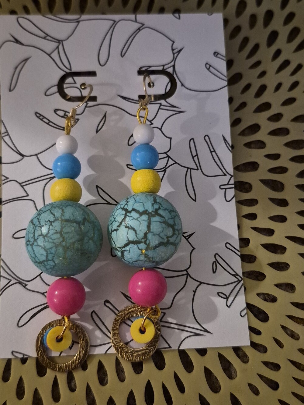 Colorful Turquoise Beaded Drop Earrings W/ Bright Beads